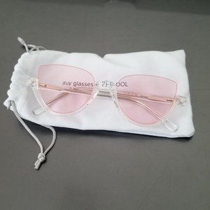 Crystal Clear Cat Eye Glasses with Rose Pink Lenses